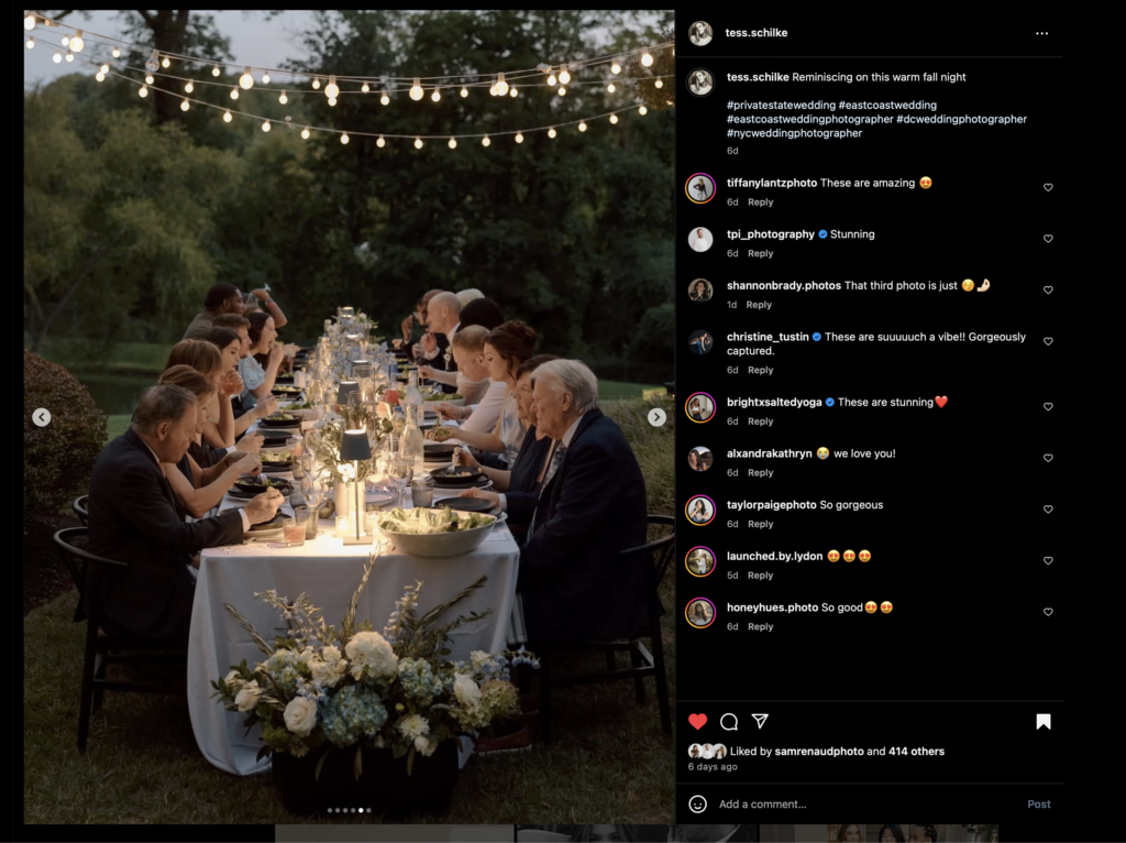 candle lit reception with friends and family during an intimate wedding reception